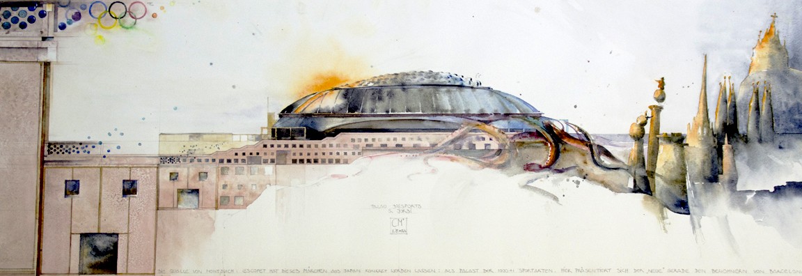 Lámina del Palau Sant Jordi Barcelona por Arata Isozaki