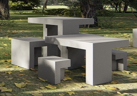 Mesa y taburete Prat Mini de hormigón gris de Mercé Llopis
